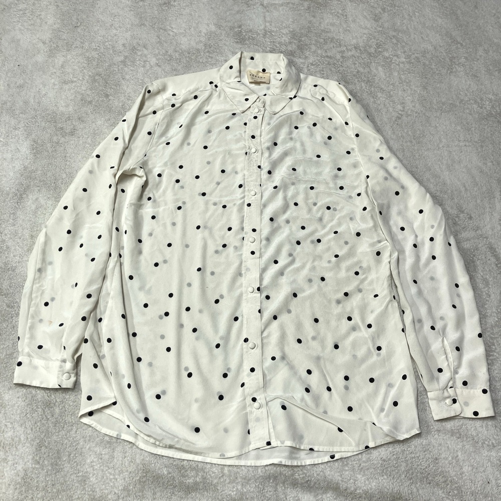 Sezane Button Up Blouse Shirt Polka Dot Silk Ivory Black Sheer Womens 36